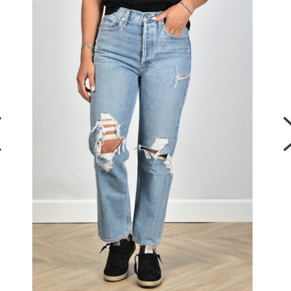 Agolde Pinch Waist High-rise distressed button fly jean